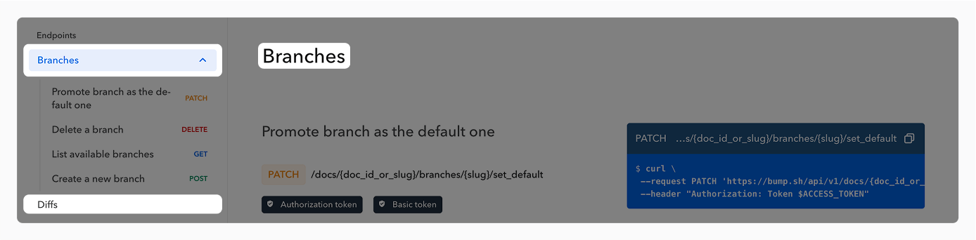 Screenshot of an example API Documentation on Bump.sh, with x-displayName being used.
